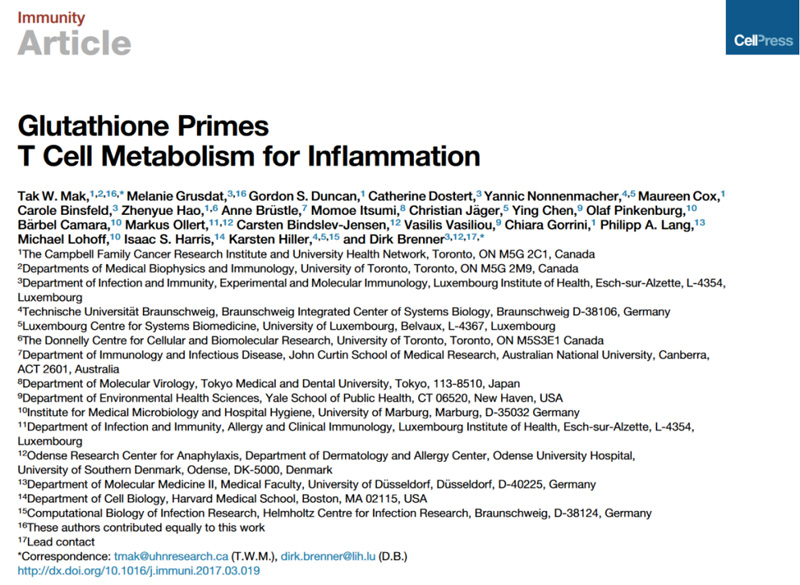 Glutathione Primes T Cell Metabolism for Inflammation